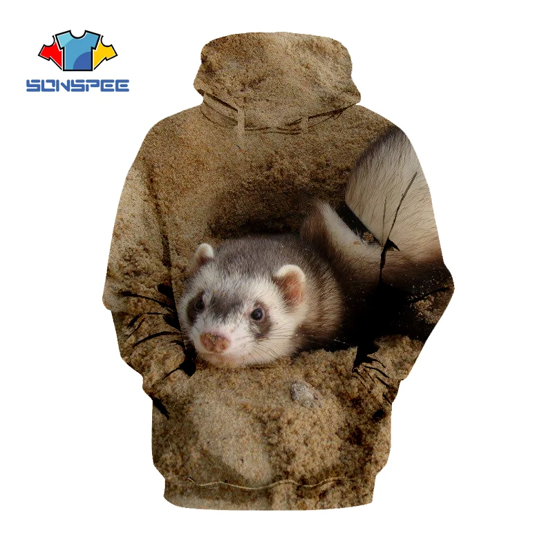 

SONSPEE Men's Casual Fashion 3D Printing Animal Cute Ferret Harajuku Sports Jacket Ladies Pullover Hoodie Fun Fun Top 110t