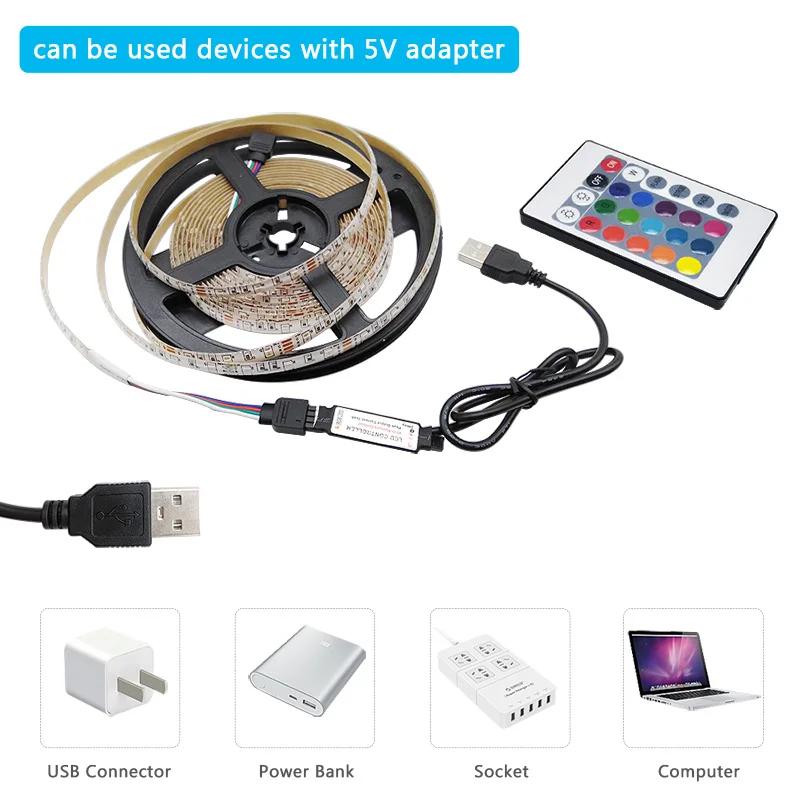 Светодиодная лента гибкая светящаяся 2835SMD для подсветки ТВ 5 В пост. тока 1/2/3/4/5 м |