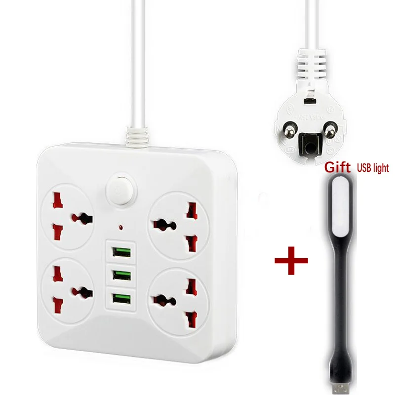 

2 Round Pin 3 USB Power Board Socket EU Plug Adapter Socket-2M Extension Cord Desktop Universal Socket Adapter RUS Plug