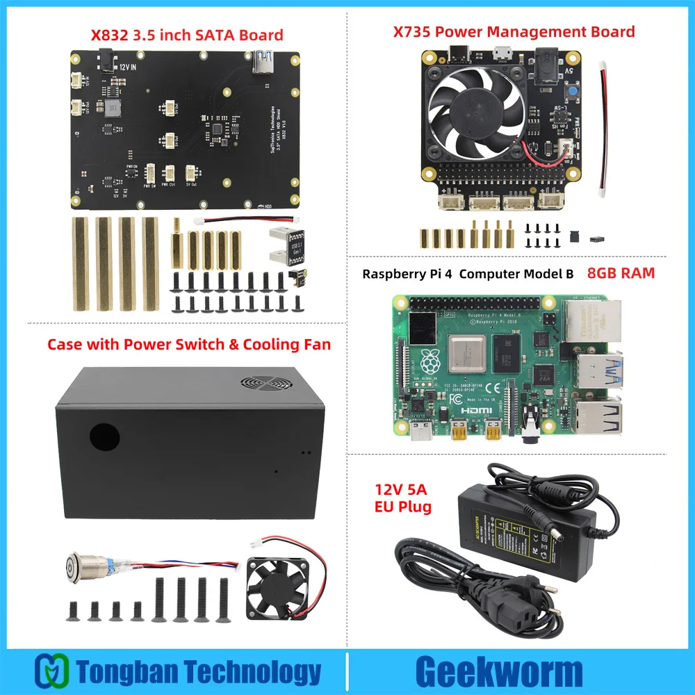 Raspberry Pi 4 Модель B(8 ГБ) + X832 3 5 дюйма SATA HDD плата для хранения X735 управления питанием