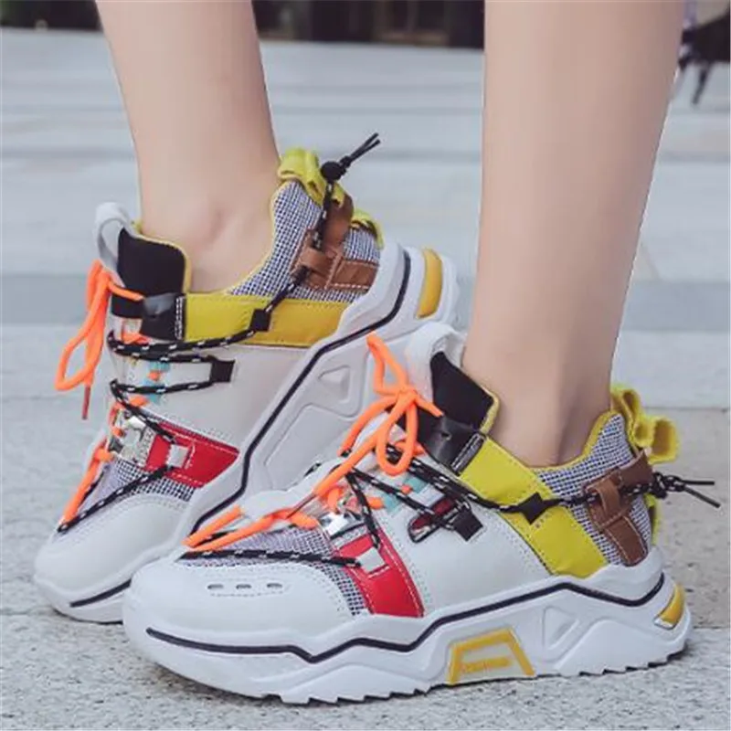

2020 Spring Female Breathable Sneakers Sexy Round Toe Thick Bottom Sport Shoes Women Casual Shoes Ladies Mesh Chunky Shoes 36-42