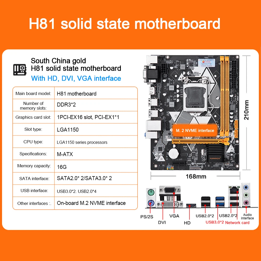

HUANANZHI H81, 2x DDR3 1333/1066 M.2 VGA + DVI + HDMI