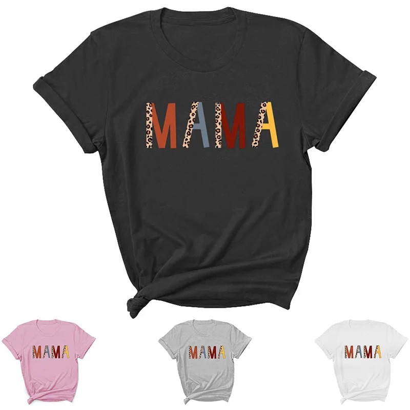 

Leopard Mama Letter Print Women T Shirt Short Sleeve O Neck Loose Women Tshirt Ladies Tee Shirt Tops Clothes Camisetas Mujer