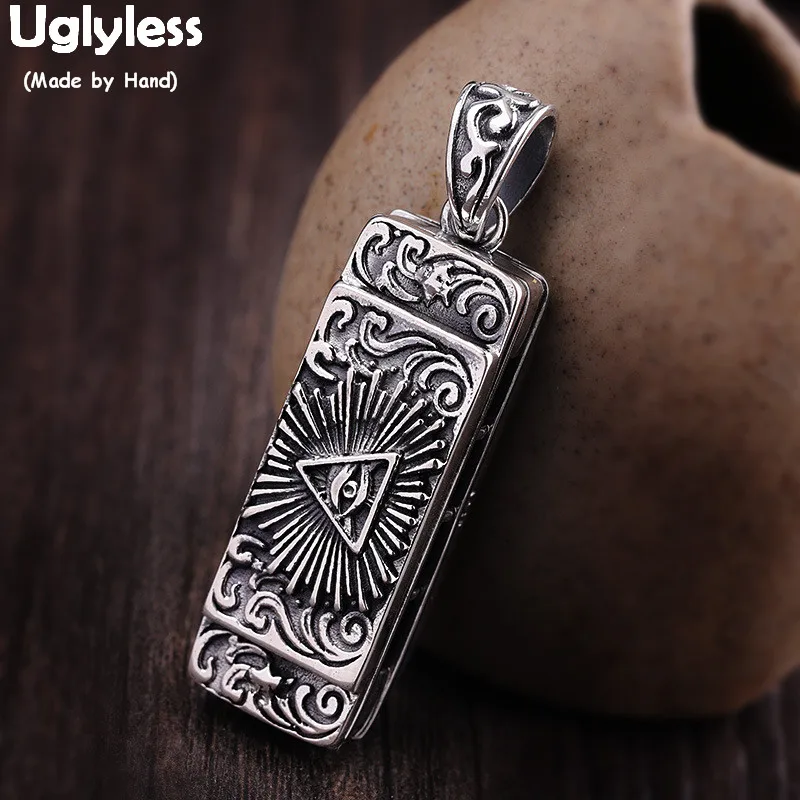 Uglyless Novelty Melodica Pendants for Men Cool Devil's Eye Thai Silver Necklaces NO Chain 925 Silver Cross Pendant Jewelry P782