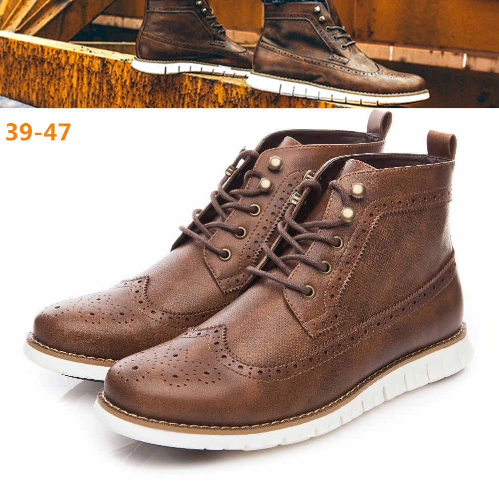 

Mens Ankle Boots Lightweight PU Leather Fashion Round Toe Male Casual Shoes British Style Handmade Flat Outdoor Non Slip Botas