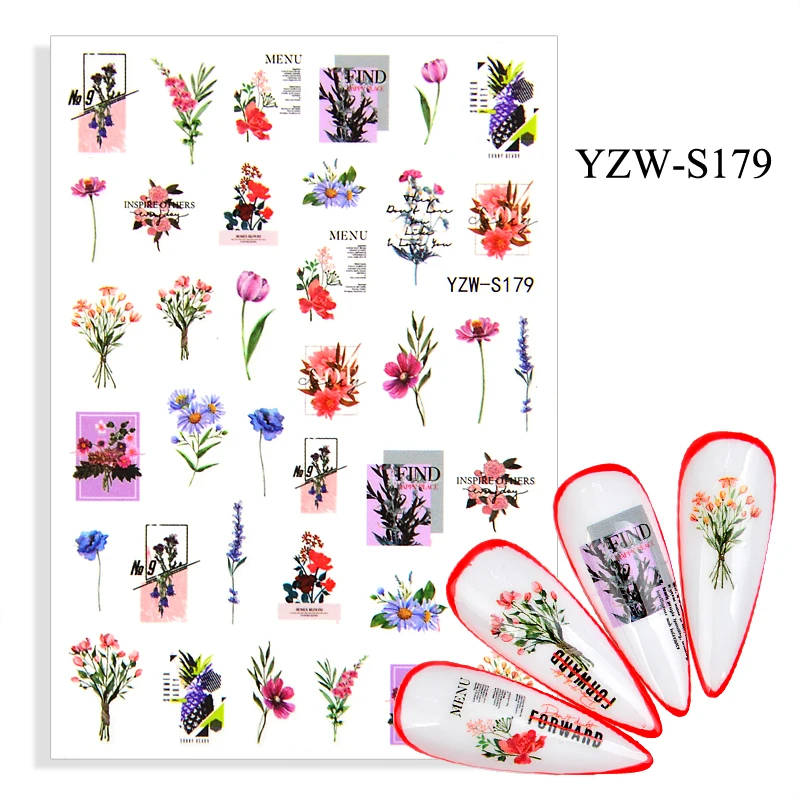 

43 Styles Flower Leaves Water Decasl Stickers Floral Geometric Lines Transfer Water Sliders For Nails Manicures Decoration