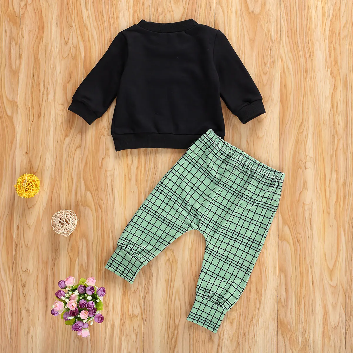 

Spring Autumn Toddler Baby Little Boys Sets Clothing Long Sleeve Letter Print T-Shirt Top+Plaid Long Pants 2Pcs Outfit 0-4Y