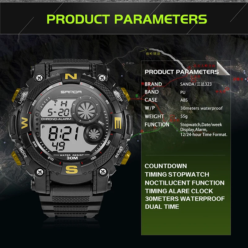 Мерцающая цифровая светодиодсветодиодный подсветка Горячие Koop SANDA стоп час 3ATM