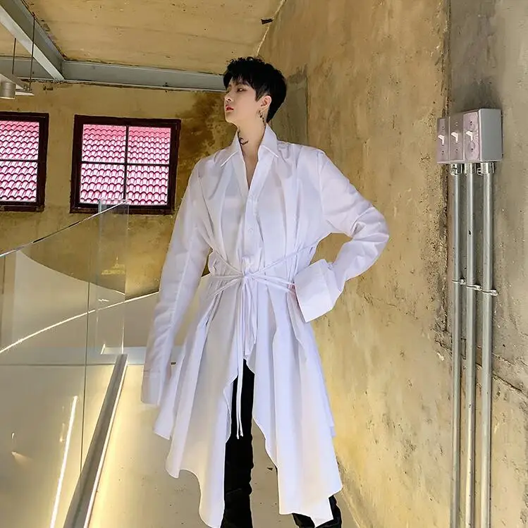 SHENGYUJIN Yamamoto Стиль Темный супер длинный tether Талия белая рубашка нерегулярные