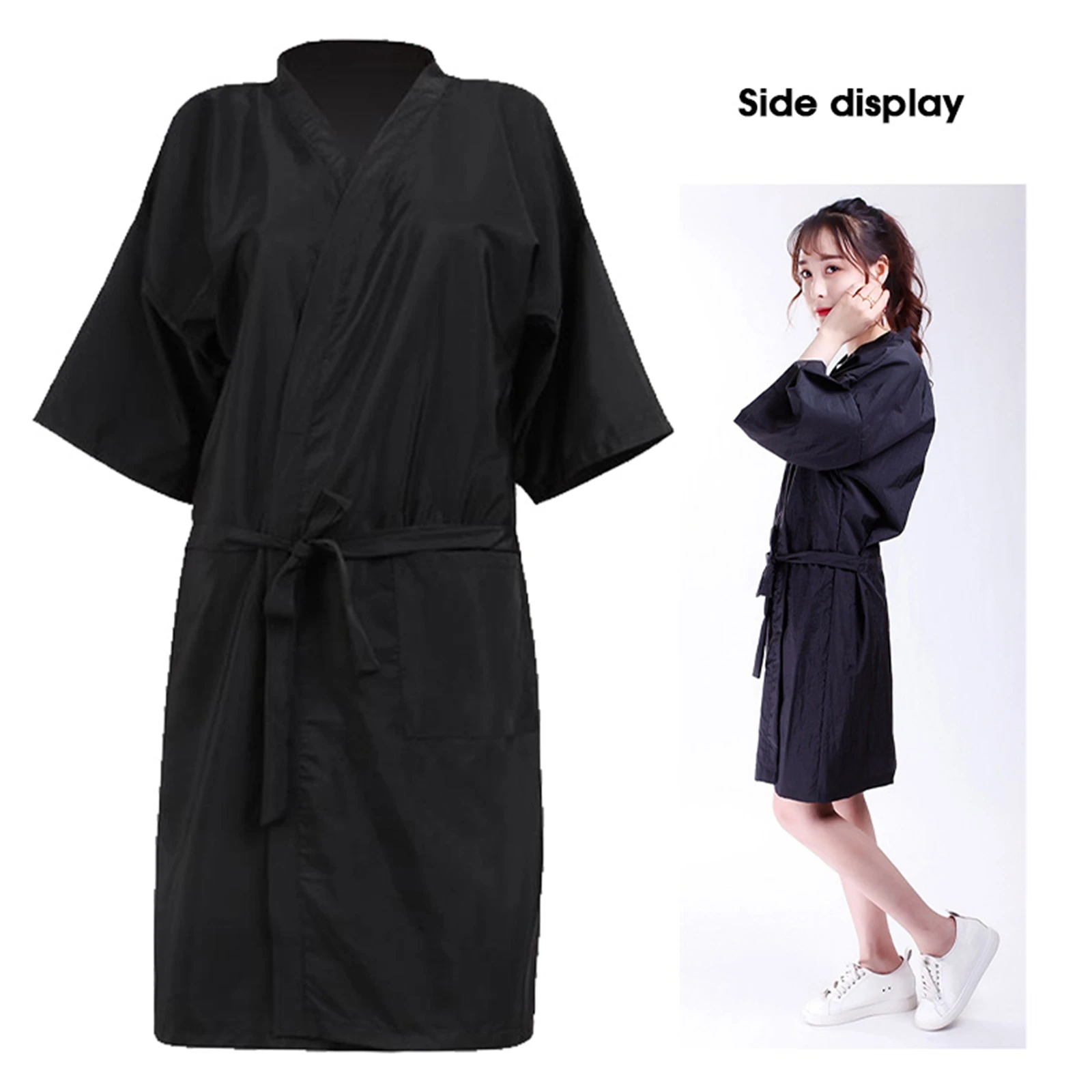 

1PC Salon Client Gown Robes Cape Hair Salon Hair Cutting Smock For Clients Kimono Style (Black) Haircut Cloth