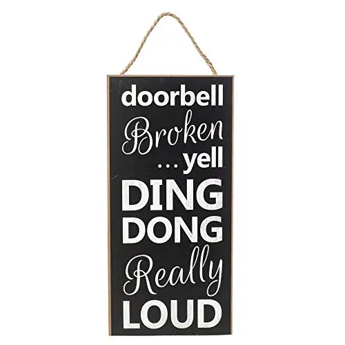 Losea Doorbell Broken.Yell Ding Dong Really Loud Front Door Decor Hanging Sign 5x10 Rustic Hanging Wood Porch Decorations