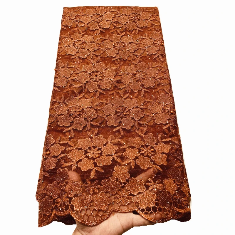 

African Lace Fabric with beads and stones 2020 latese french mesh lace fabric for women dress 5yards