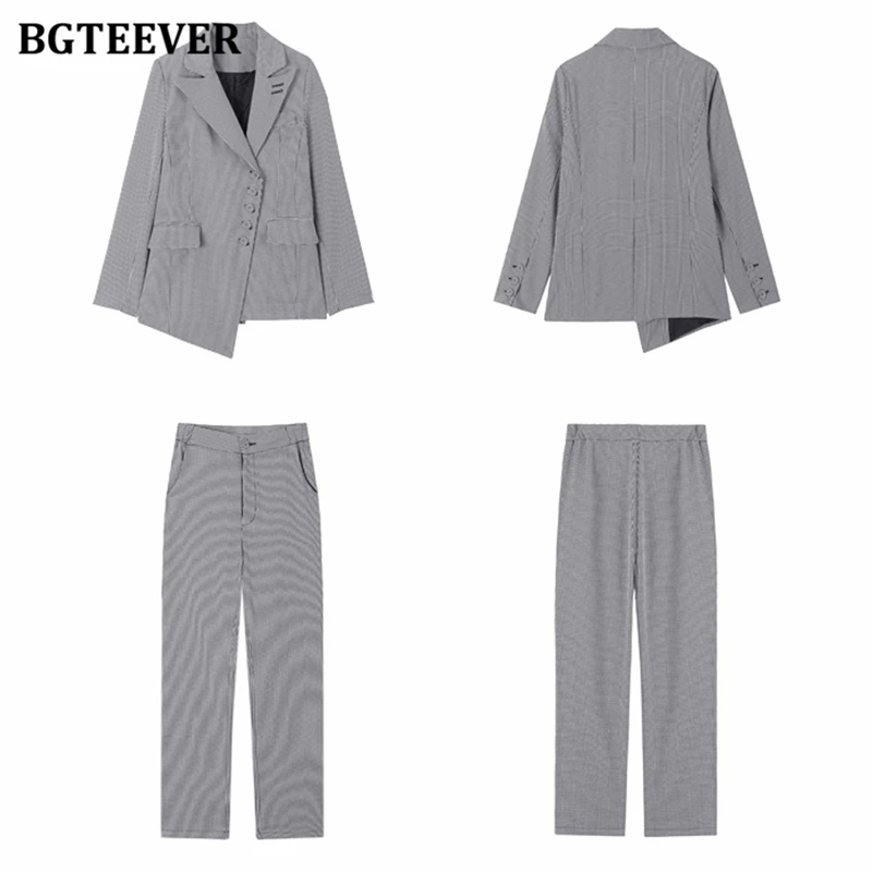 Стильный шикарный женский брючный костюм BGTEEVER Асимметричная куртка и брюки