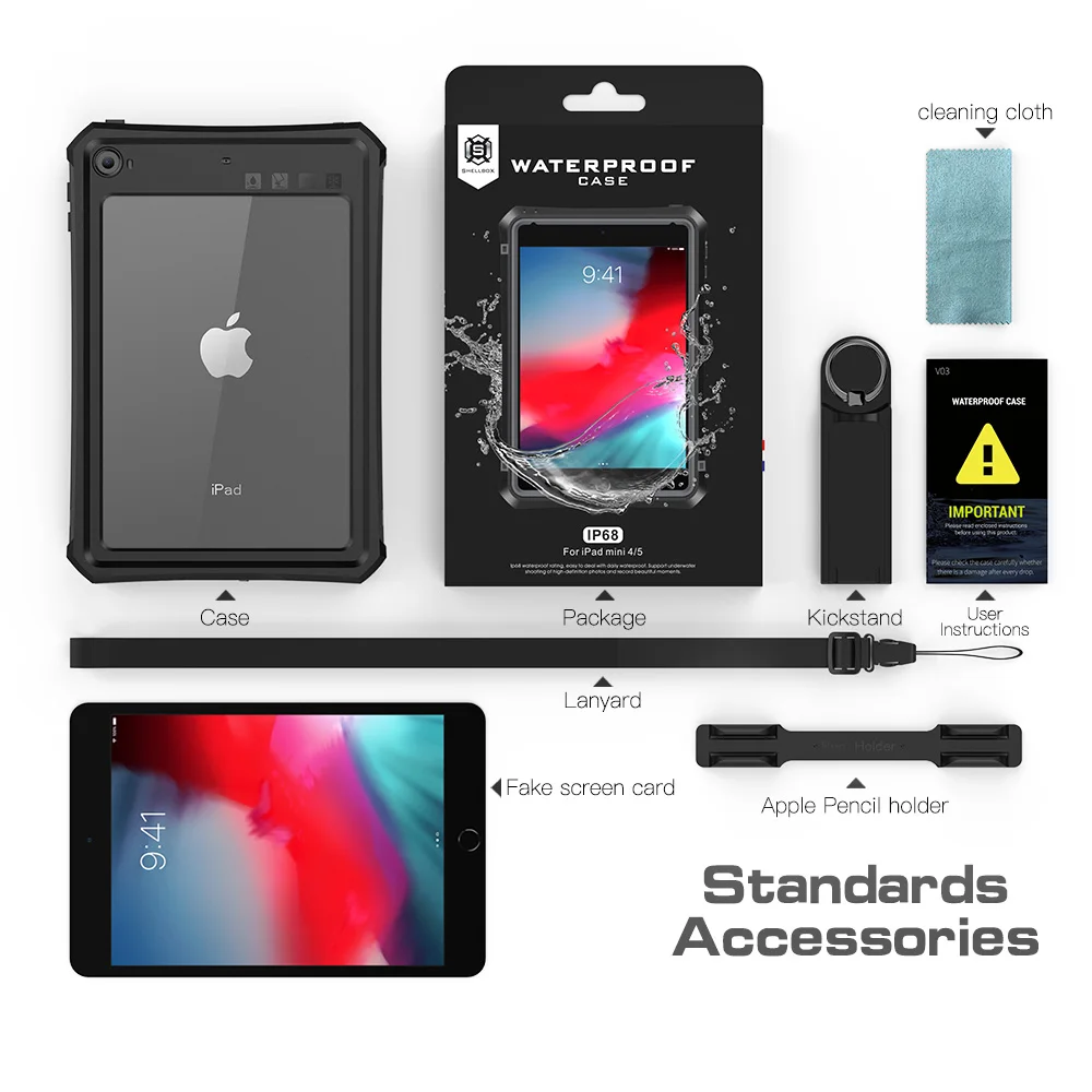 

for iPad mini 5 2019 A2126 A2124 A2133 Mini 4 Waterproof Case Built-in Screen Protector Dustproof Submersible Full-Body Cover