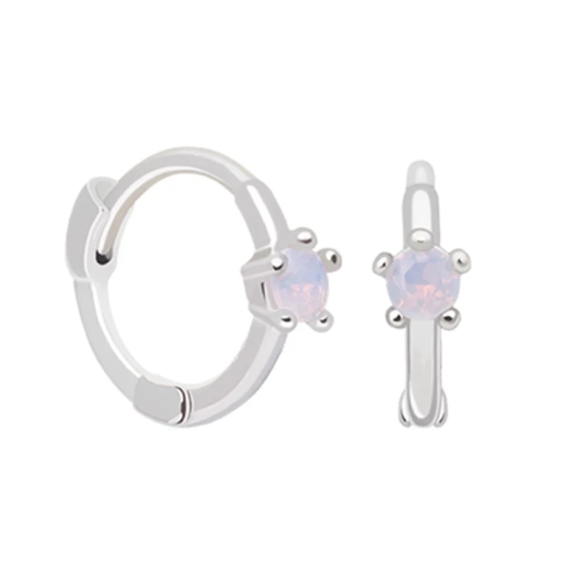 Silver Opal Moonmory Популярные 925 пробы серебряные серьги-кольца Huggie с радужными камнями CZ серьги для европейских женщин модные ювелирные изделия - Окраска металла: Silver Opal