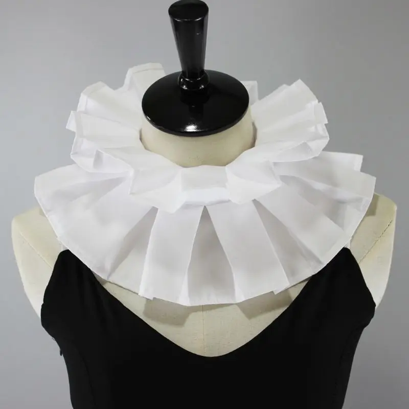 

Womens Vintage Renaissance Cotton Ruffle Fake Collar Victorian White Neck Ruff