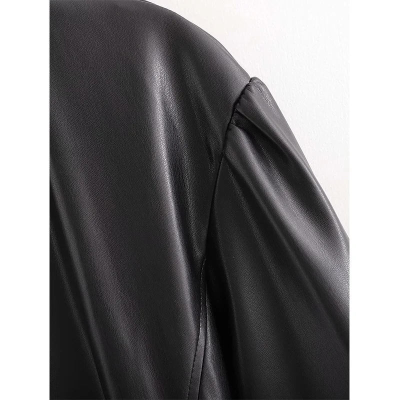 

2020 Autumn New Women Dress Solid PU Pleated O-Neck Long Sleeves Mid-Calf Dress Fashion vestidos femme robe