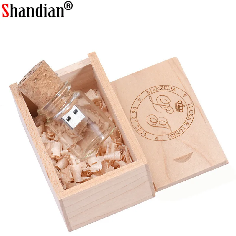 

SHANDIAN free custom logo Glass bottle USB + BOX Flash Drive Pendrive 64GB 32GB 16GB 8GB 4GB pendrive photography wedding gifts