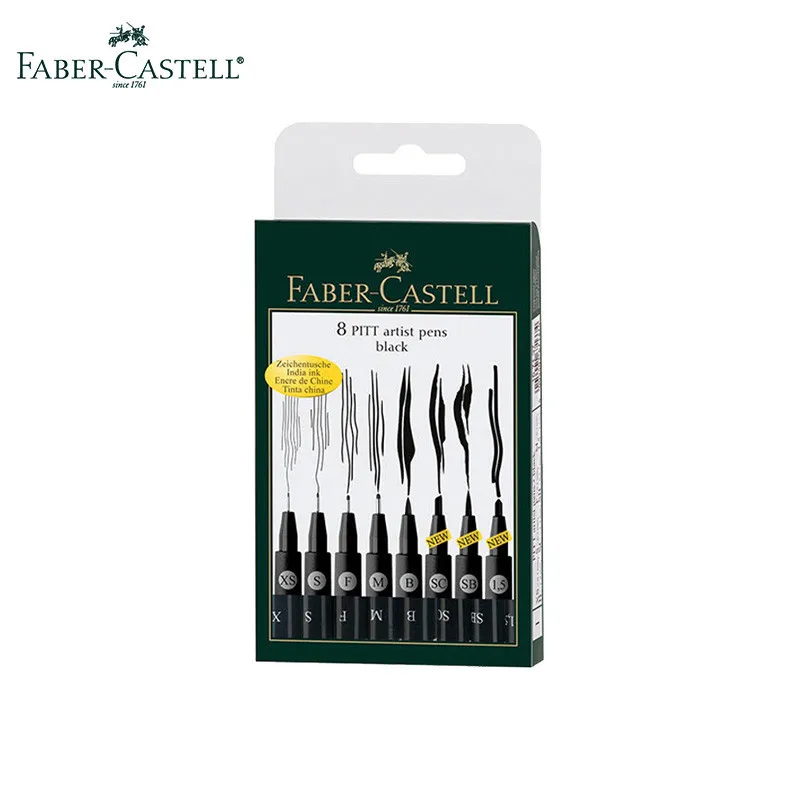 

1 Set Faber-Castell PITT Artist 8 Black Marker Pen 167137 Manga Detail Nibs Art Brush Waterproof for Designing Comic Strips