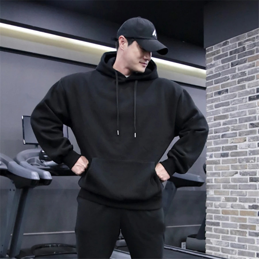 

Fitness Bodybuilding Sweatshirt Jacket High Kangaroo Pockets Quality brand Hoodie Clothing 2021 Men's Winter Gyms Cotton Hoodie