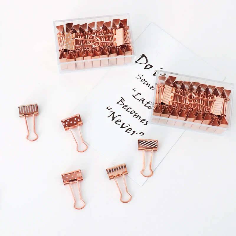 TUTU 20 pcs/ box Fresh Style point striation print rose gold Metal Binder Clips Notes Letter Paper Clip Office Supplies H0150