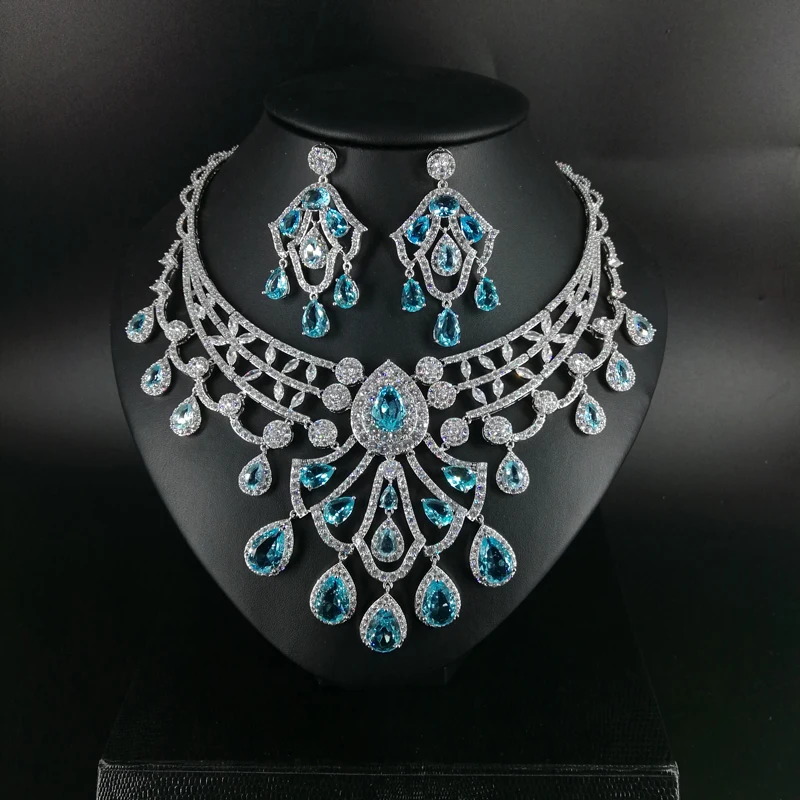 Новинка 2020 модный винтажный комплект из ожерелья и сережек небесно-голубого