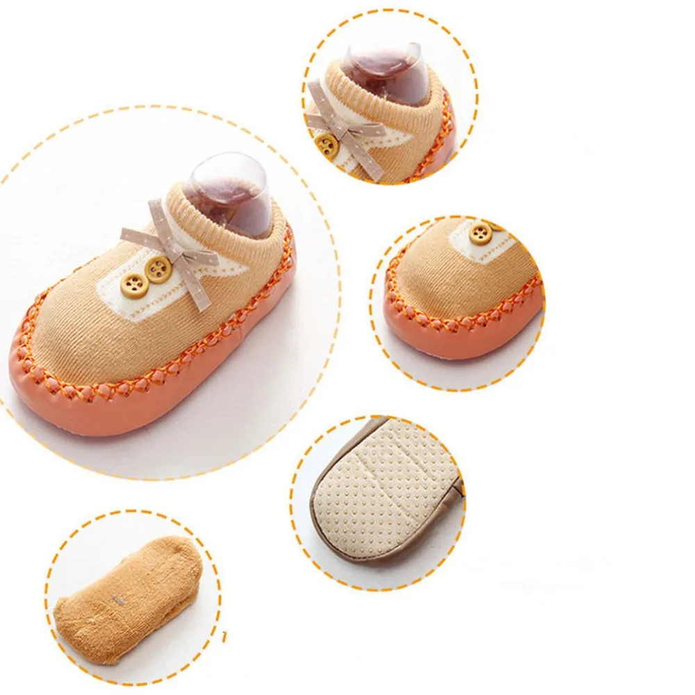 

Korean Version Spring Autumn Baby Shoes Bow Boys Girls Newborn Socks Non-slip soft Bottom Step Leather Children floor Socks