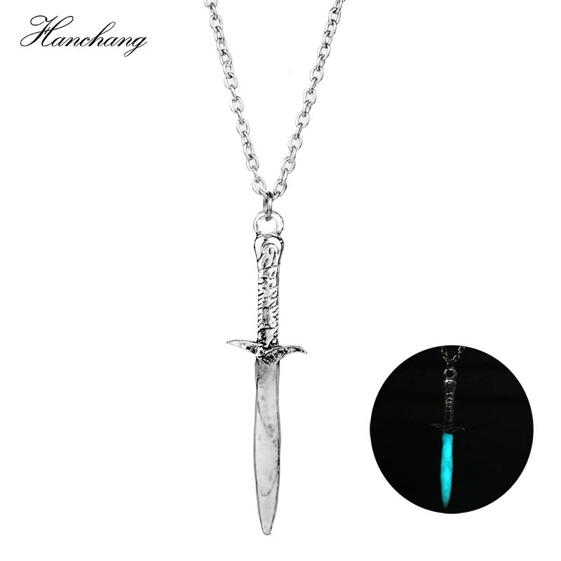 HANCHANG Jewelry Бильбо Бэггинс Ожерелье меч светится в темноте светящаяся ролика жало