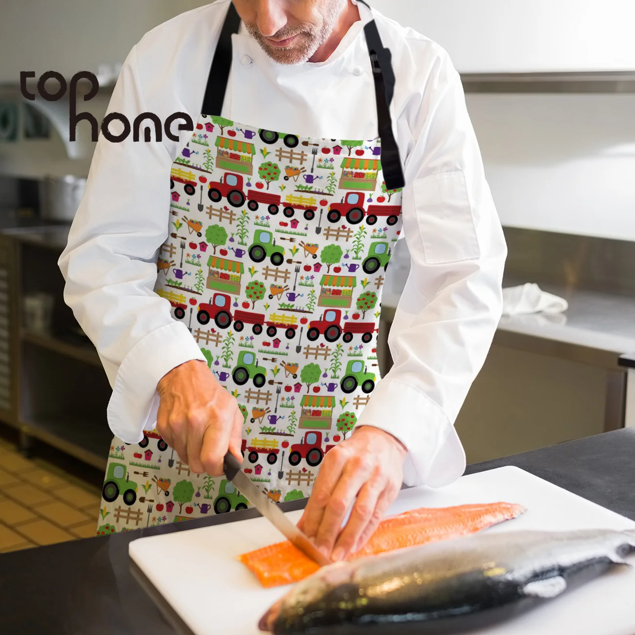 Tophome Кухонный Фартук с мультяшным автомобилем регулируемые фартуки из парусины