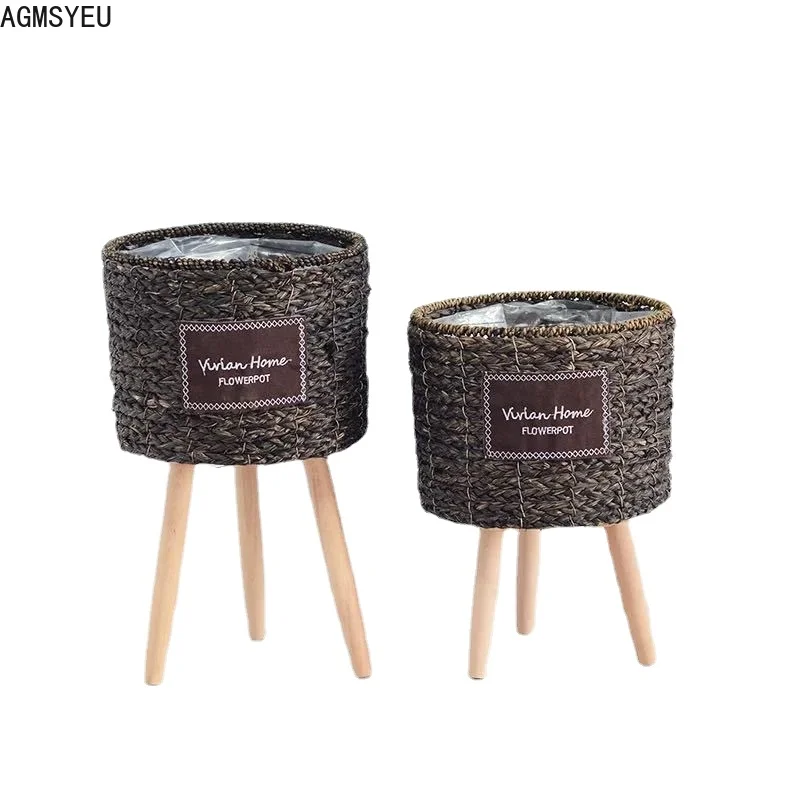 AGMSYEU креативная соломенная цветочная корзина цветочный горшок с ножкой