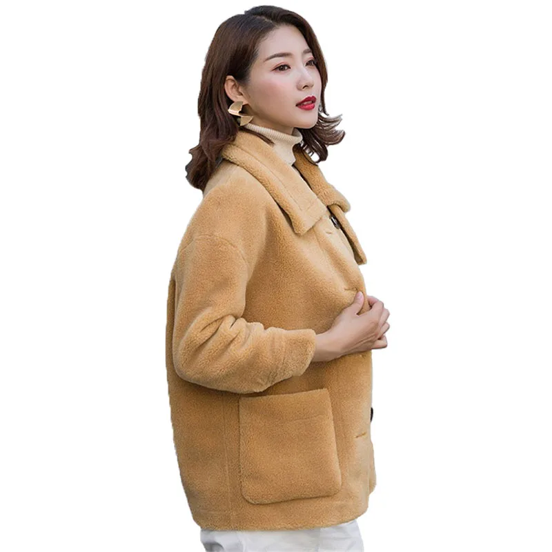 Женское короткое кашемировое пальто с длинным рукавом свободного покроя|Куртки