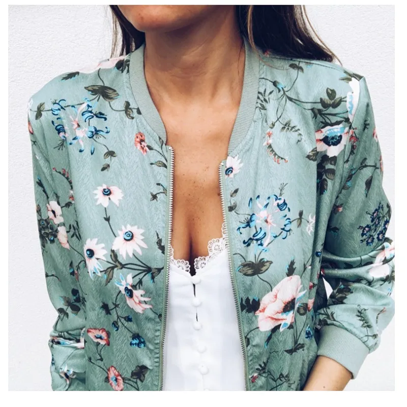 

Women Vintage Jacket Streetwear Floral Print Autumn Thin Woman Bomber Jacket Streetwear Oversized Zipper Ladies Outerwear Coat