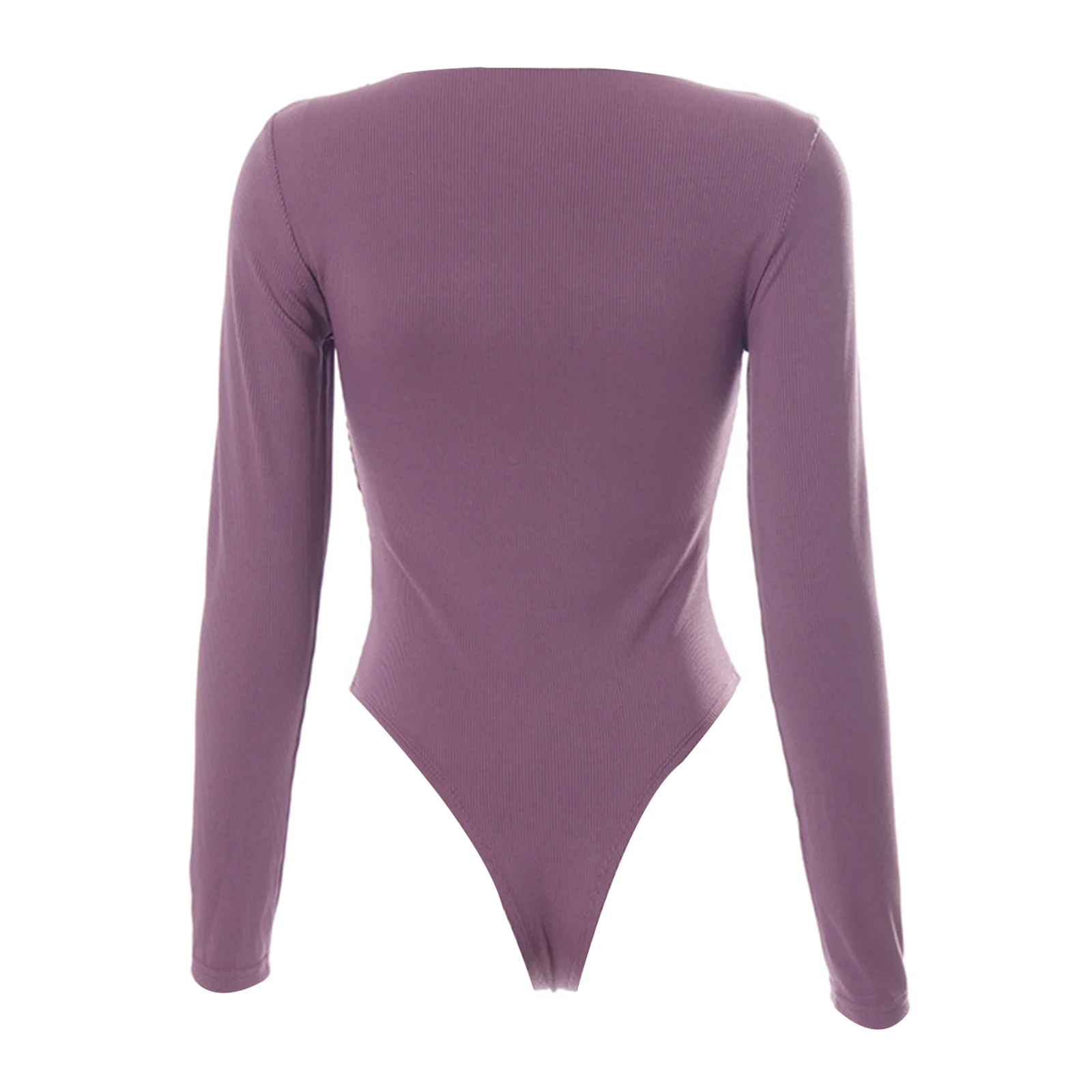 

2021 Women Summer Bodysuit Solid Color Low-Cut Long Sleeves High-Waist Tight Jumpsuits for Girls 4 Colors