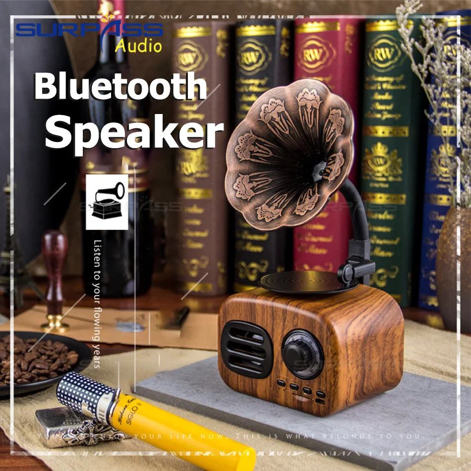 Retro Trumpet Style Bluetooth Mini Speaker Wireless Stereo Subwoofer Music Box Wooden Speakers With FM Radio TF For Phone | Электроника
