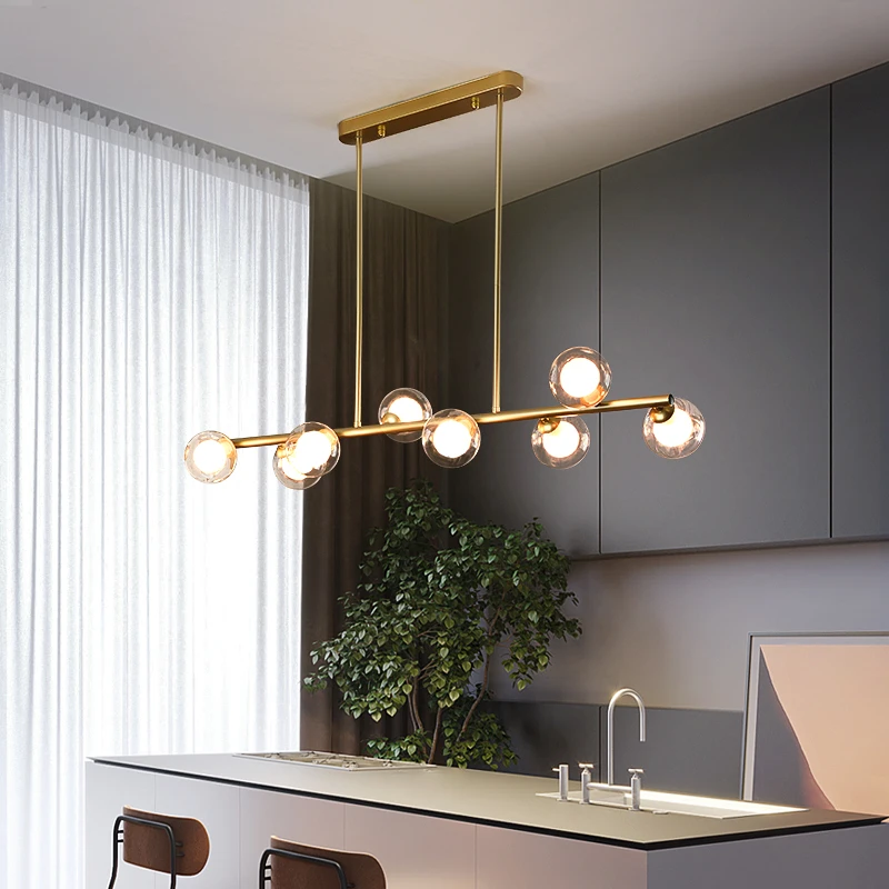 Beste G9 Goud Of Zwart Led Kroonluchter Moderne Eenvoudige Helder Glazen Bal Lange Hanglamp Voor Eetkamer Bar Koffie Resataurant Kantoor