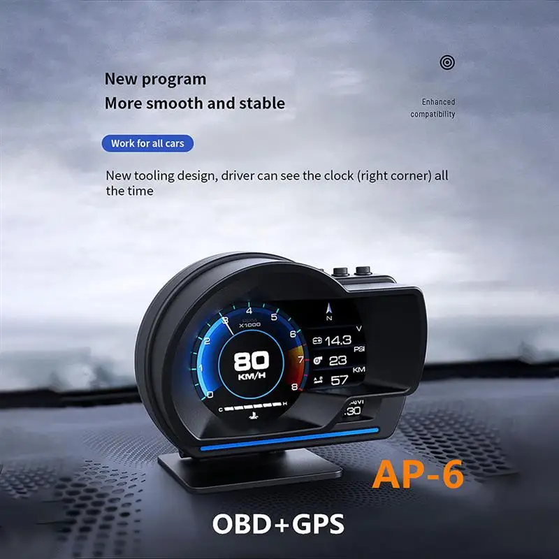 

AP-6 Head-up Display OBD+GPS smart Gauge Car Dashboard Speedometer OBD2 HUD Voltage Speed Water Temperature Display