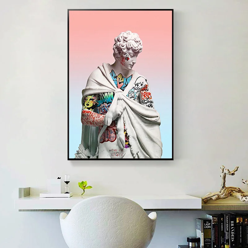 

Funny Art Sculpture Of David Canvas Posters Graffiti Art Canvas Paintings On the Wall Modern Funny Portrait Pictures Home Decor