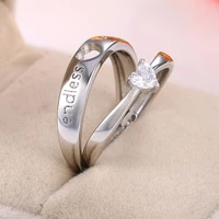 romantic couple ring wedding band fashion jewelry heart cz zircon open ring silver color engagement bride valentines day gift