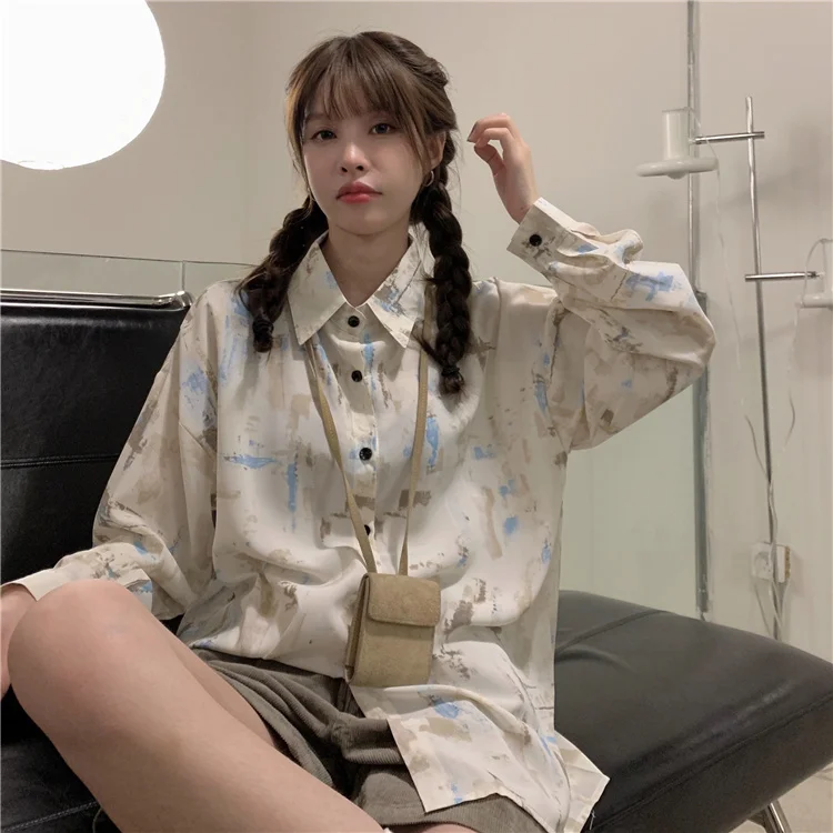 

Женская свободная рубашка с длинным рукавом, осень 2021