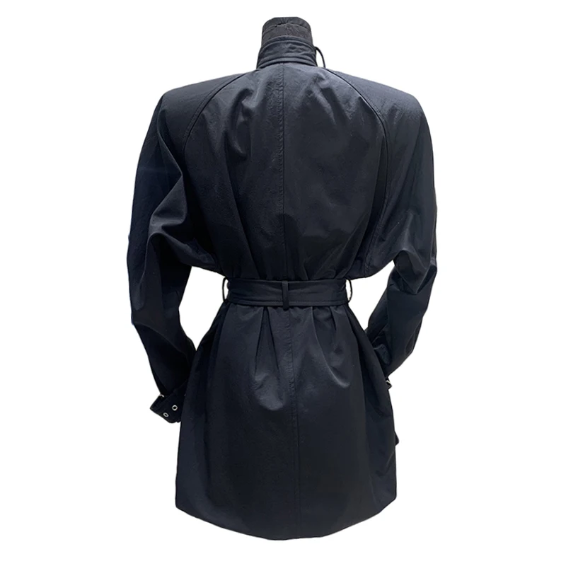 

GALCAUR Korean Windbreaker For Women Lapel Long Sleeve High Waist Lace Up Skirt Hem Vintage Windbreakers Female 2020 New Clothes