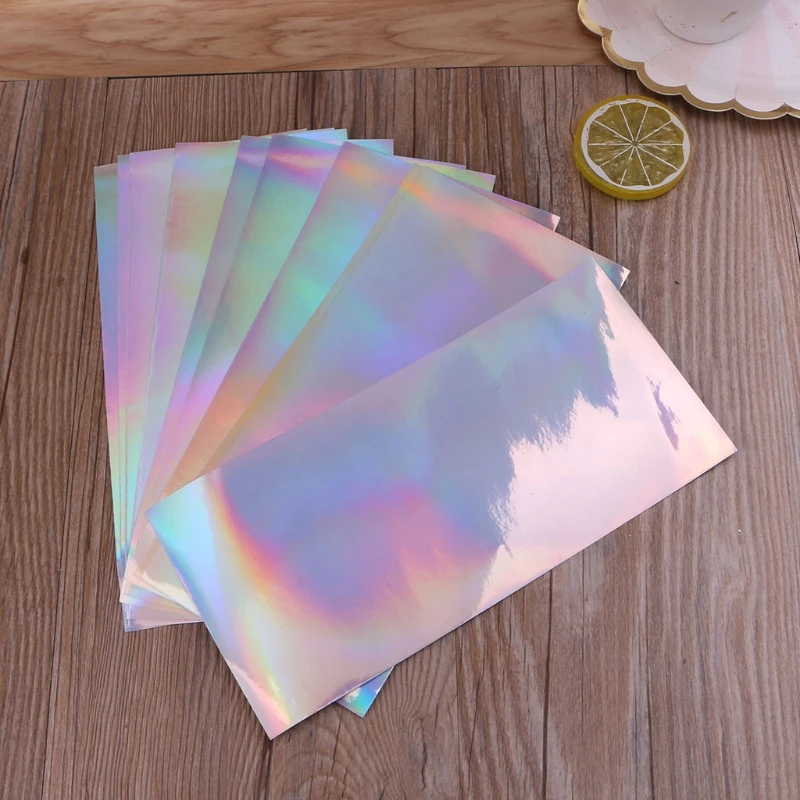 

10Pcs DIY Aurora AB Effect Reflective Mirror Paper Self Adhensive Resin Fillings R2LE