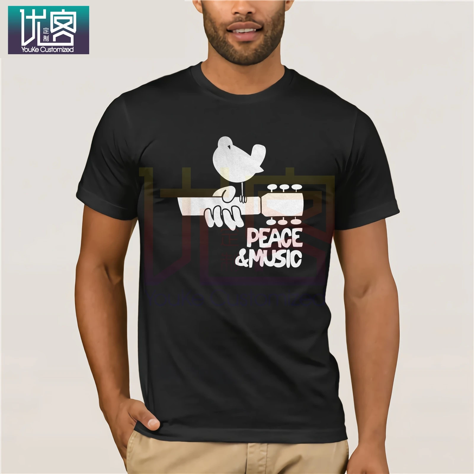 Woodstock музыкальный фестиваль Мужская Гитара Футболка Рождественский подарок для