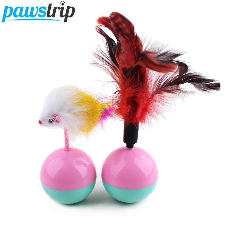 

1pc Feather Mouse Cat Toy Tumbler Cat Toys Ball Kitten Mouse Toys Interactive Colorful Feather Pet Toys For Cats Diameter 5cm