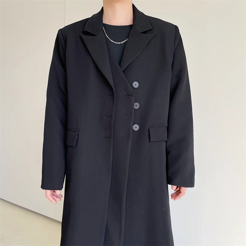 Тренчкот мужской с воротником-стойкой длинный двубортный плащ для отдыха