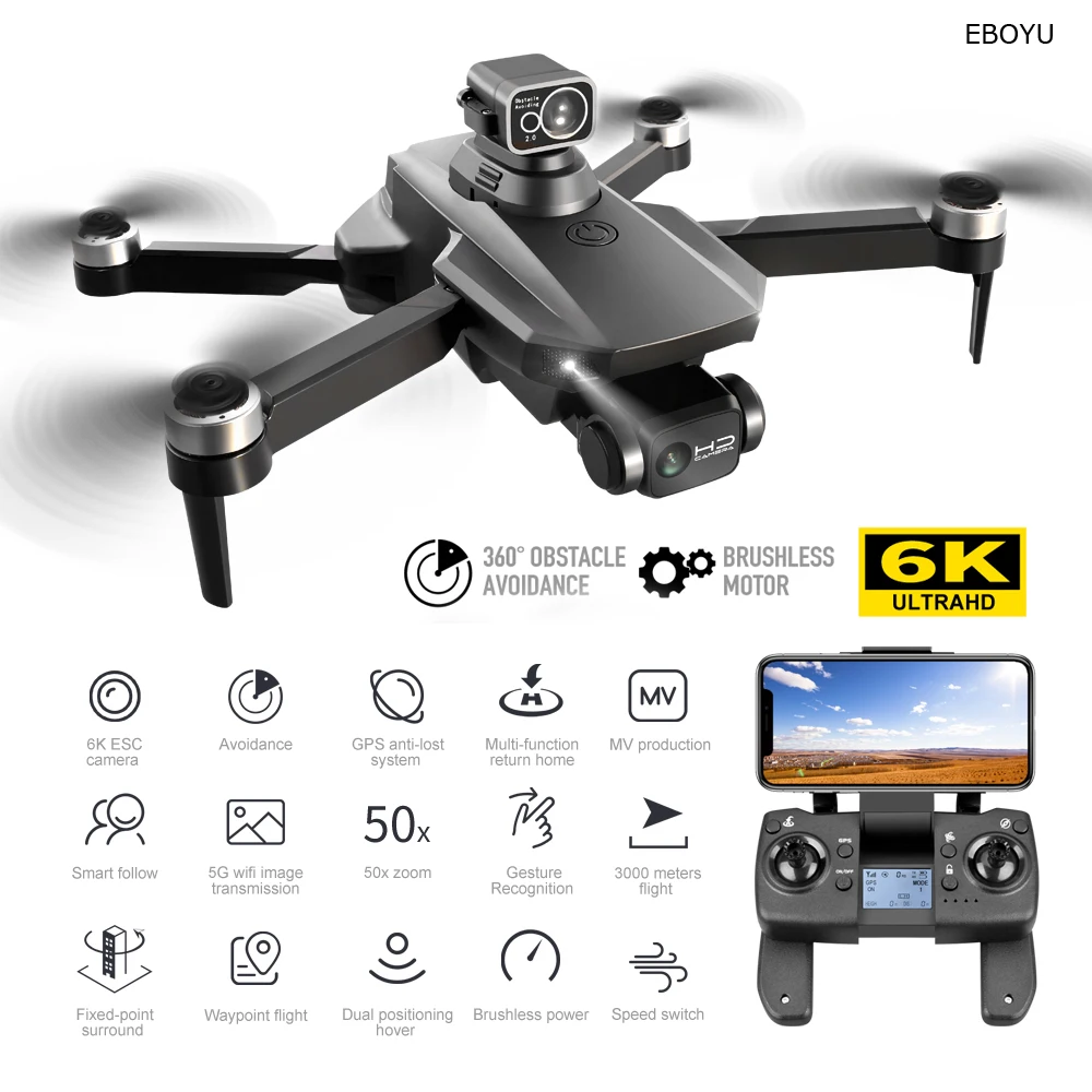 

EBOYU RG101MAX GPS RC Drone w/ Laser Obstacle Avoidance Brushless Motor 5G WiFi FPV 6K HD Camera GPS Return RC Quadcopter Drone