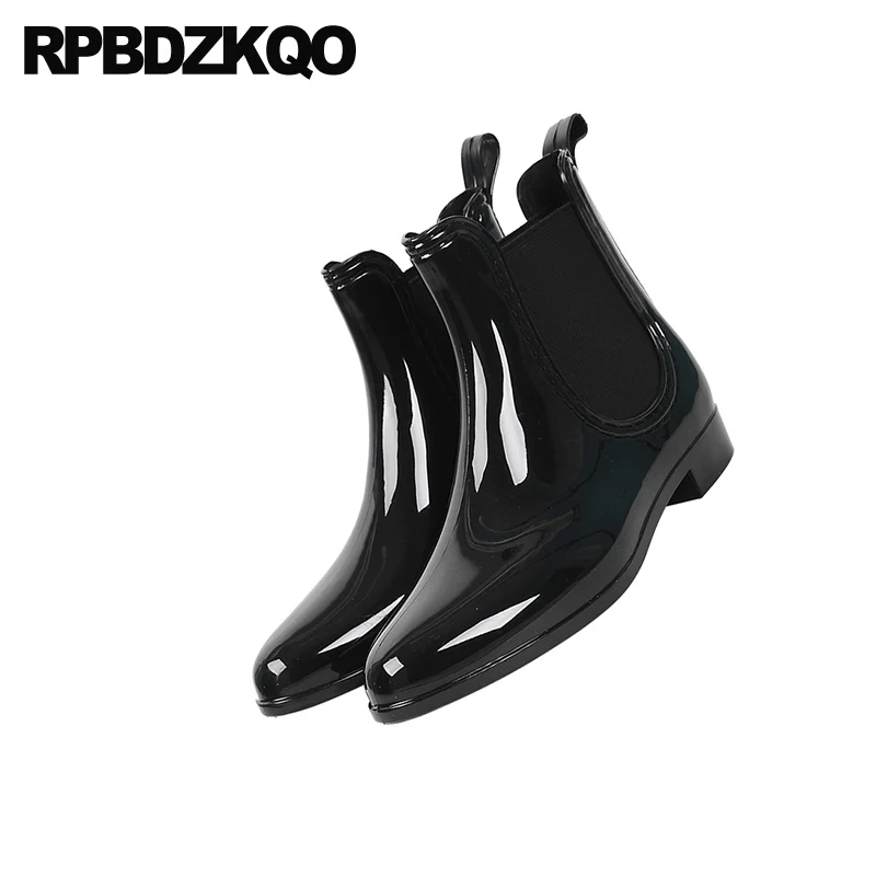 Водонепроницаемый черные резиновые сапоги от дождя Женские полуботинки на