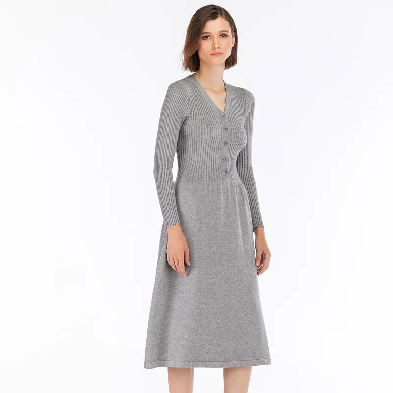 Женское трикотажное платье-свитер хлопковое платье с высокой талией для