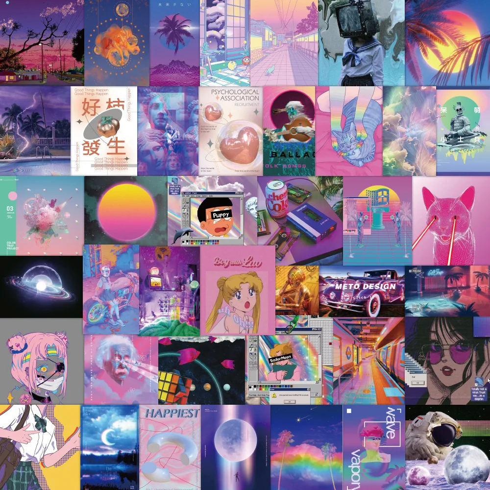 

10/50 шт. винтажные Мини бумажные стикеры Vaporwave, украшения, эстетика, самодельные наклейки, ярлыки, милые канцелярские принадлежности