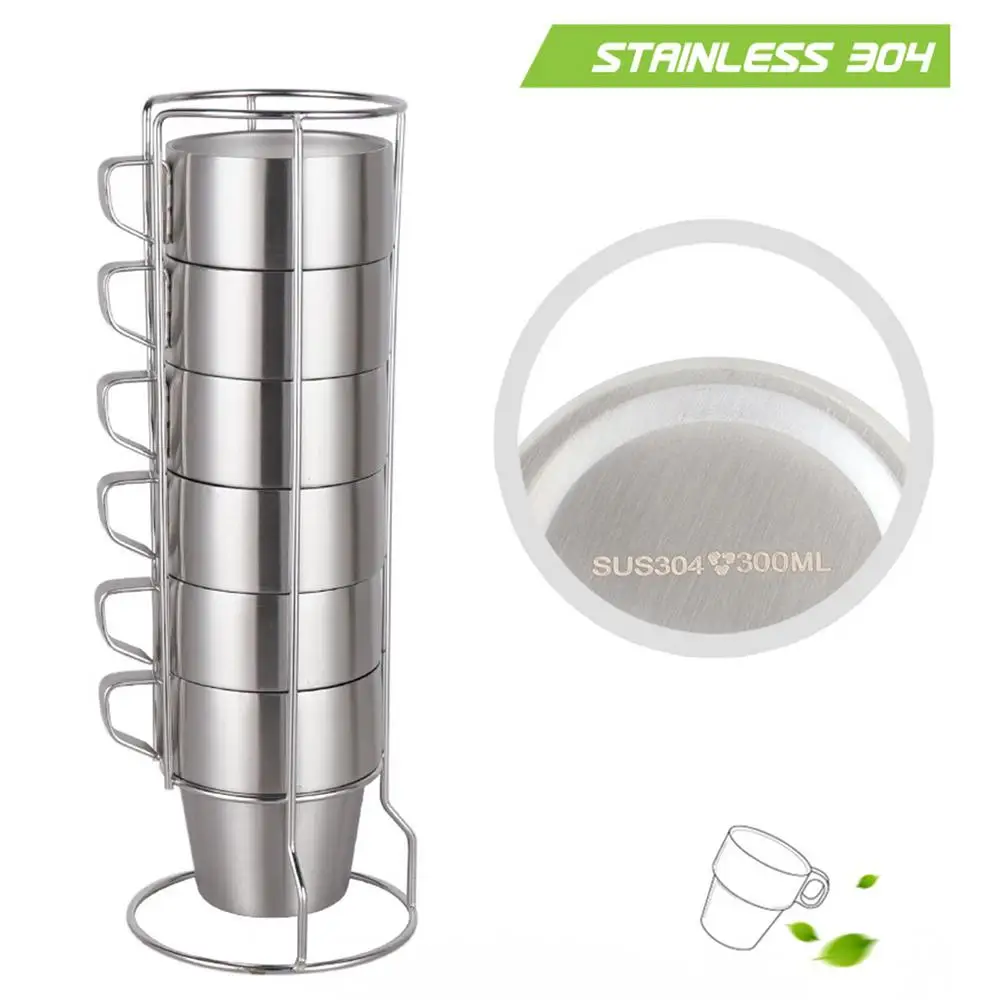 

6pcs 300ml Double Wall Insulated Steel Camping Cup Stainless Steel Mugs Outdoor Picnic Water Tea Coffee Cups Milk Beer Drink Mug