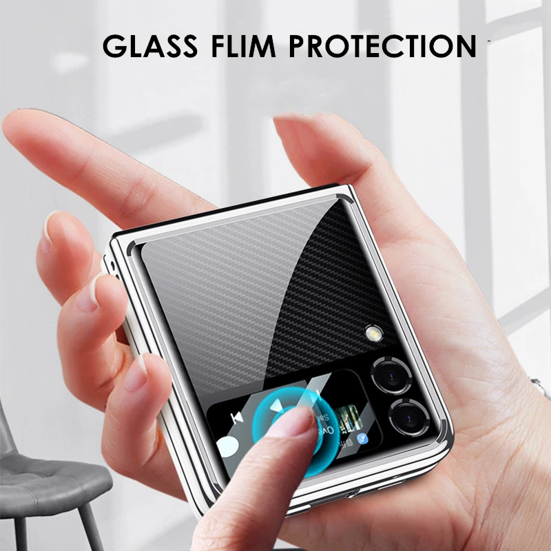 for samsung galaxy z flip 3 case cover plating tempered glass flim protection hard back cover for galaxy z flip3 5g free global shipping